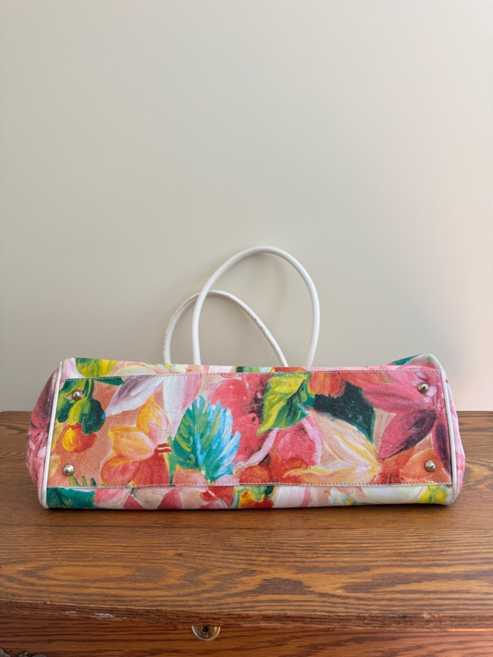 Hand-Painted Floral Italian Leather Tote Bag - Picture 6 of 8